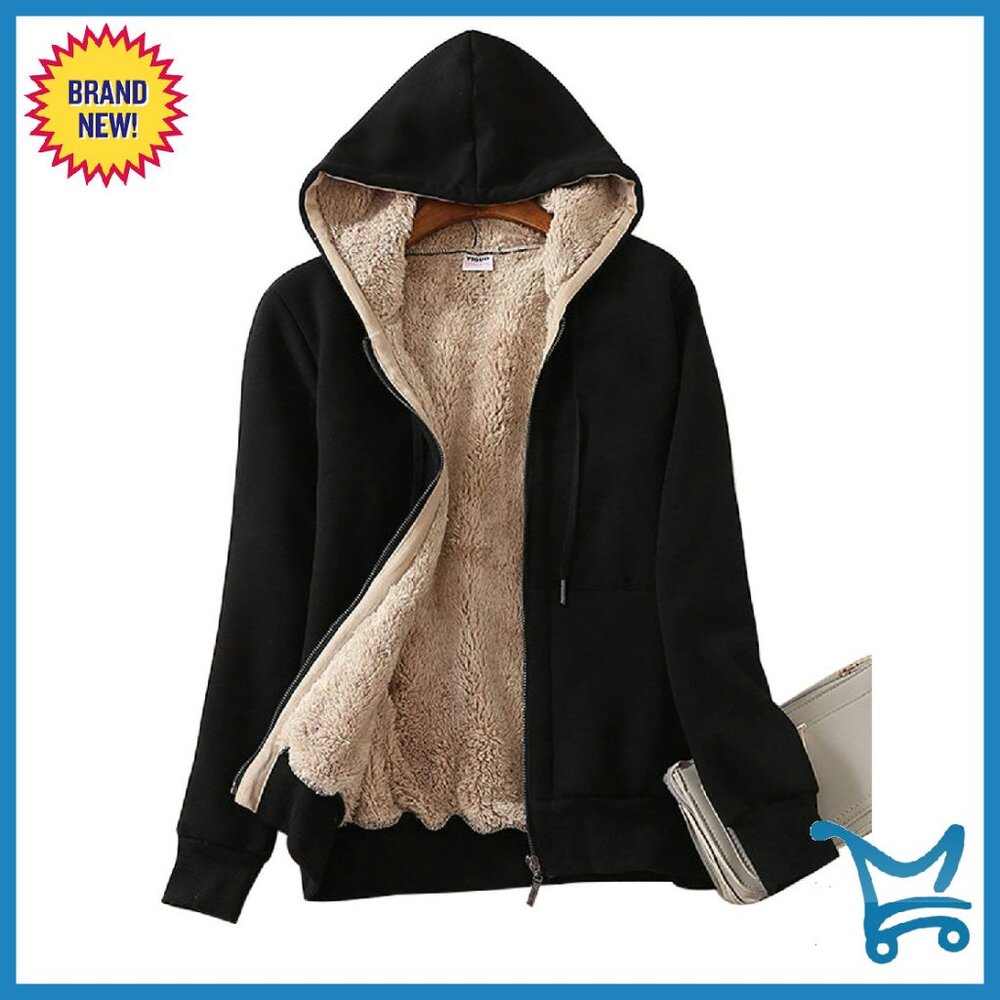 Sherpa Lined Zip Hoodie Jacket - Fleece Lined Warm Winter Outerwear